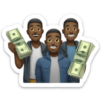 group of friends with a lot of money comic style sticker