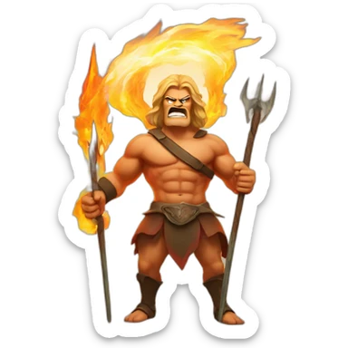 Angry Man standing with a trident surrounded by fire add fire to the background  sticker