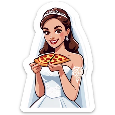 Bride eats pizza at the wedding sticker