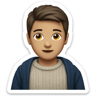 young boy, hispanic, brown hair, short hair, brown eyes, dark blue winter sweater sticker
