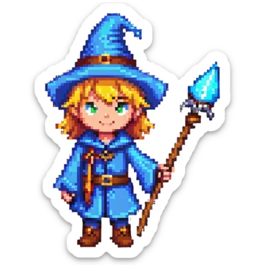 wizard kid with a pointy hat and wand sticker