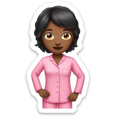 Straight black hair girl wearing pink pajamas  sticker