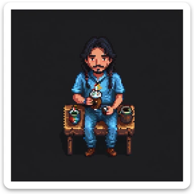 pixel art of an Argentinian man with dark hair drinking mate sticker