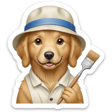 a golden retriever with painting gear sticker