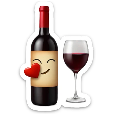 Red wine bottle with heart wine glass sticker