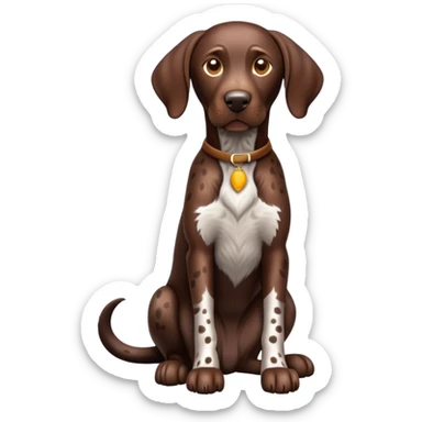 cinematic-[german pointer]-realistic-full-body-sitting-emoji,-tail-resting-loosely-beside-its-paws,-head-tilted-dramatically,-sleek-[brown spotted]-fur,-simplified-yet-realistic-focused-features,-highly-detailed,-glowing-with-an-almost-sarcastic-glow sticker