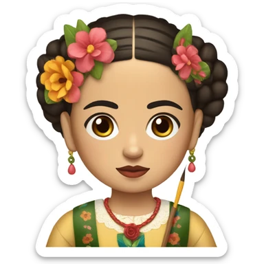 full body frida kahlo unibrow kid with paintbrush sticker
