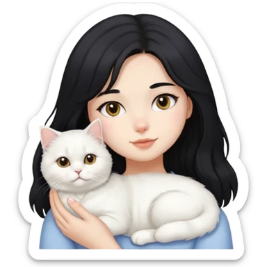 black hair girl with white British Longhair cat sticker