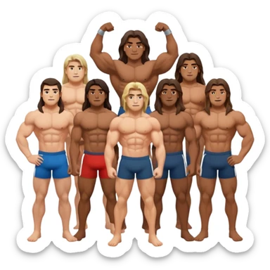 Shirtless long hair fat muscle men sticker