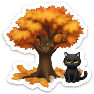 Autumn tree with a black cat sticker
