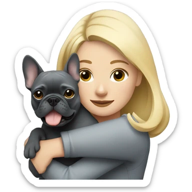 Blonde woman hugging dark gray french bulldog sticker