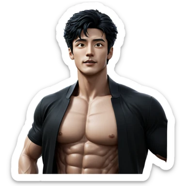 muscular male in black jacket sticker