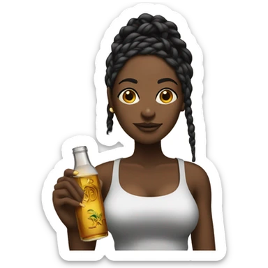 Black woman with braids holding liquor shot sticker