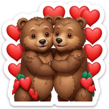 two muscular bears hugging, surrounded by hearts, playful and loving sticker