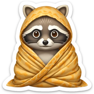 raccoon wrapped like burrito in blanket sticker
