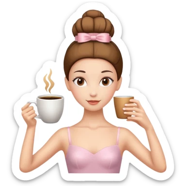 Taza de café en la parte de la cabeza y cuerpo de una vailarina sticker