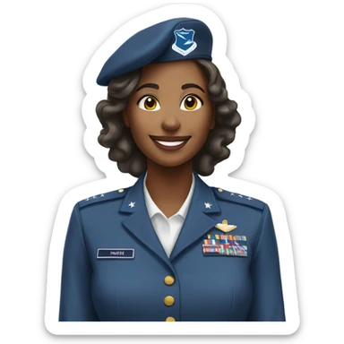 smiling woman portrait on white saluting in Air Force uniform sticker