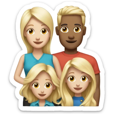family of four with 2 blonde hair girl blonde mom blonde dad and black and white dog  sticker