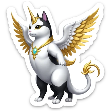 Transcendent celestial infinity cosmic galactic energy Mega neon unicorn dragon hydra hyper rare golden penguin Golden Divine god angel Omni Black and white Super muscular Buff sigma Gigachad cat full body tuxedo colored  sticker