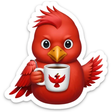 cardinal bird with a cup of coffee sticker
