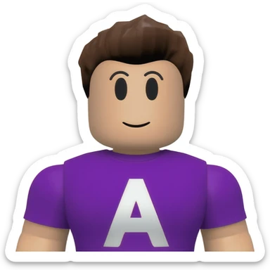 Genera un personaje de roblox con una playera con una letra A color morada y la letra en color blanco sticker