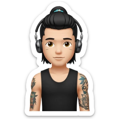 a pretty bratz guy with mullet and earphones and a sleeveless black top with tattoos on arm sticker