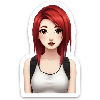 Gorgeous anime style lady with blushing face aesthetic and pretty edgy black red punk hair with hair garment trending style sticker