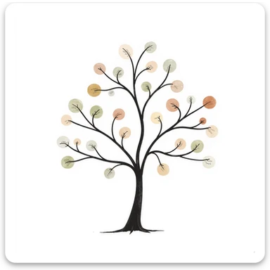 Hand-drawn ethereal family tree with delicate flowing lines connecting ancestor circles, dreamy watercolor-like effects sticker