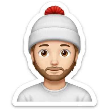 A guy head with white beanie sticker