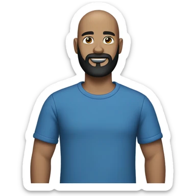 bald man with black beard and tipping hand in blue tshirt sticker