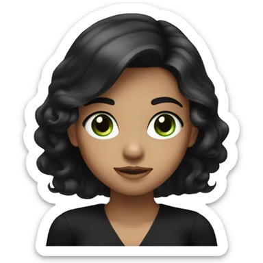 a girl with beautiful dark hair in a black dress and neckline, she has green eyes sticker