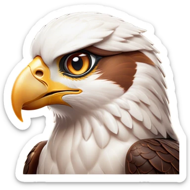 Cinematic Noble Falcon Portrait Emoji, Poised and majestic, with a streamlined, muscular build, a sharply hooked beak, and intense, piercing eyes that exude focus and speed, Simplified yet sharp and sophisticated features, highly detailed, glowing with a soft, amber radiance, high shine, intelligent and commanding, stylized with an air of aerial authority, focused and swift, soft glowing outline, capturing the essence of a watchful and confident falcon that appears ready to soar out of the screen with effortless power! sticker