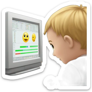A baby watching monitor and on monitor a trading chart is show sticker