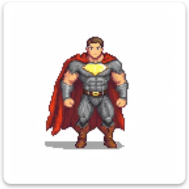 round superhuman icon with super strength, muscular hero with cape sticker