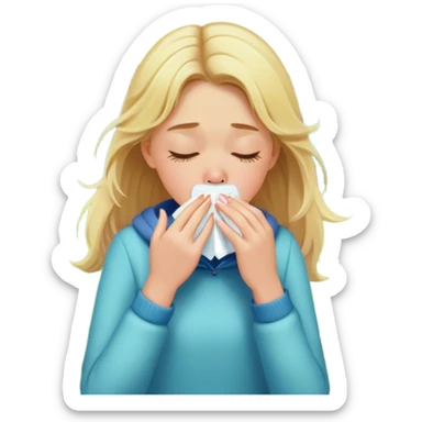 blonde teen girl sneezing outside in spring terrain sticker