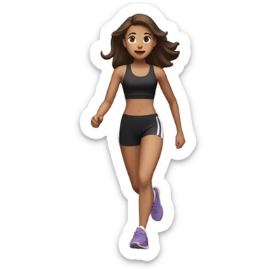 Running slim girl, white skin, brown hair, black sports bra, black shorts, lilac trainers sticker