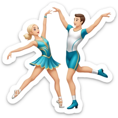 Icon for Sports Dance: a white men and women in competitive attire performing a synchronized dance with acrobatic moves, dance shoes, a rhythmic floor, and a competition backdrop. The icon should capture athleticism, technique, and acrobatic precision. Transparent background. sticker