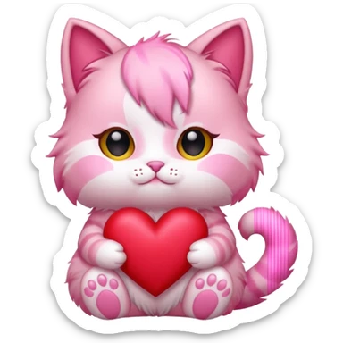 chibi anime pink cat holding a big heart sticker