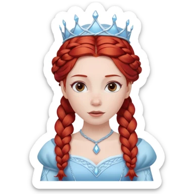 braided hair ice princess with red crown, red hair sticker