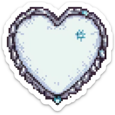 Make the silver accents and details absolutely dominant and overwhelming on the heart with sakura, pixel art style. No background. sticker