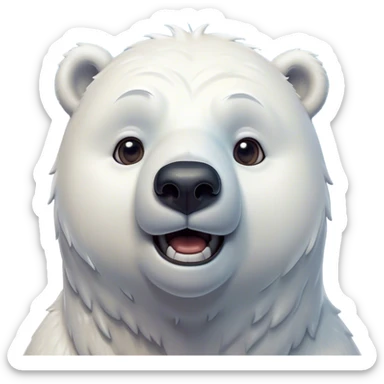 Cinematic Comical Polar Bear Portrait Emoji, Head tilted dramatically with an exaggeratedly shocked expression, featuring a robust, snowy build with wide, comically expressive eyes full of humorous disbelief, Simplified yet hilariously expressive features, highly detailed, glowing with a slightly sassy polar glow, high shine, dramatic yet playful, stylized with an air of quirky arctic attitude, soft glowing outline, capturing the essence of a meme-worthy polar bear that appears ready to side-eye its way into viral fame! sticker