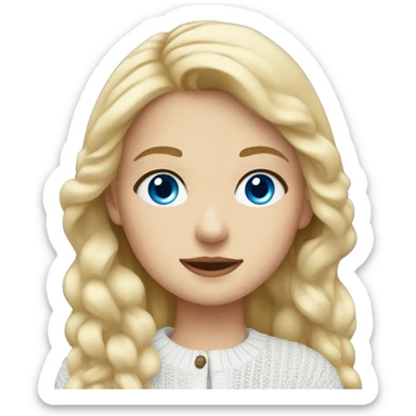 blonde girl with blue eyes wearing white knitted cardigan  sticker