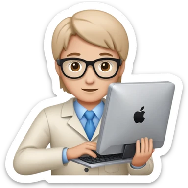 IT specialist with computer and code sticker