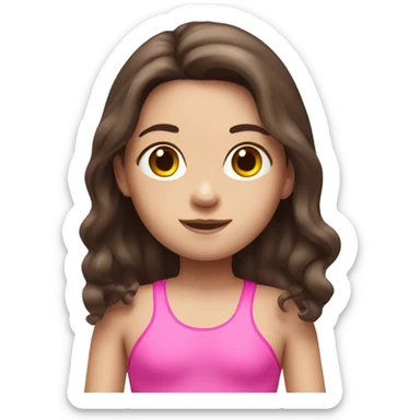 swimming little white girl with pink swimming suit dark brown long hair sticker