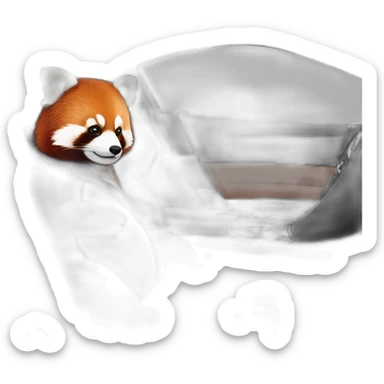 Red panda sitting in driver’s seat of a black Aston Martin sticker