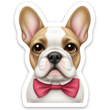 White frenchie with a bow by the ear sticker