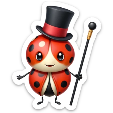Ladybug with top hat and cane sticker