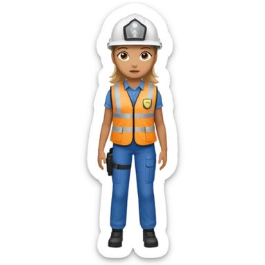 Girl full body standing with her security helmet and security vest on sticker