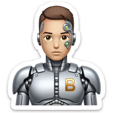 Cyborg. The letters "KB" on the chest sticker