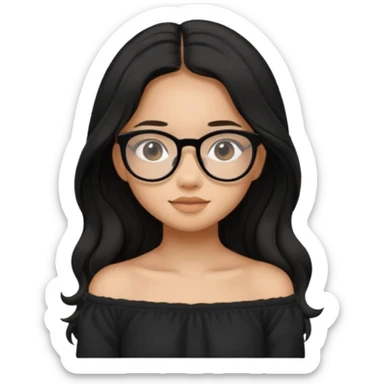 teen Filipina girl with black glasses and long black slightly wavy hair with cute cozy off the shoulder top sticker